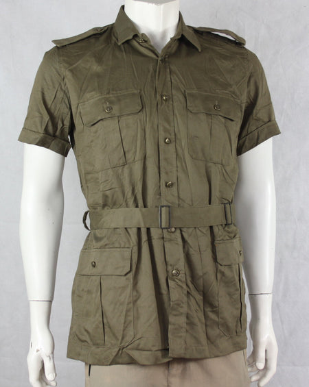 Genuine Surplus Italian Safari Shirt Khaki Beige Sand Belted Lightweight Cotton