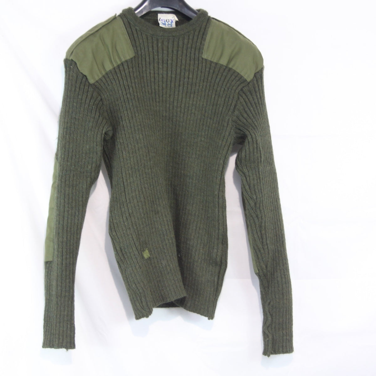 Army Style Heavyweight Jumper Olive Green Military 100% Wool Repaired 42" (1609)