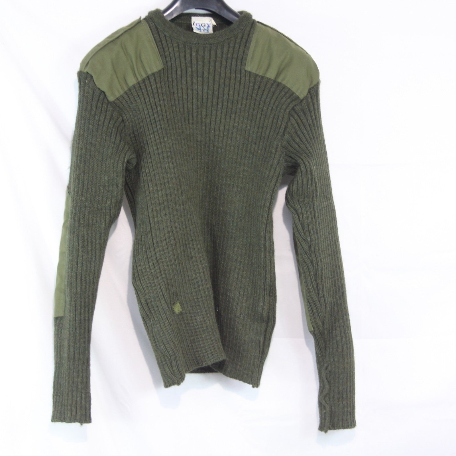 Army Style Heavyweight Jumper Olive Green Military 100% Wool Repaired 42" (1609)