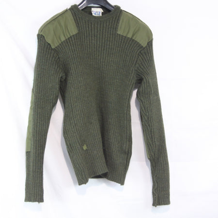 Army Style Heavyweight Jumper Olive Green Military 100% Wool Repaired 42" (1609)