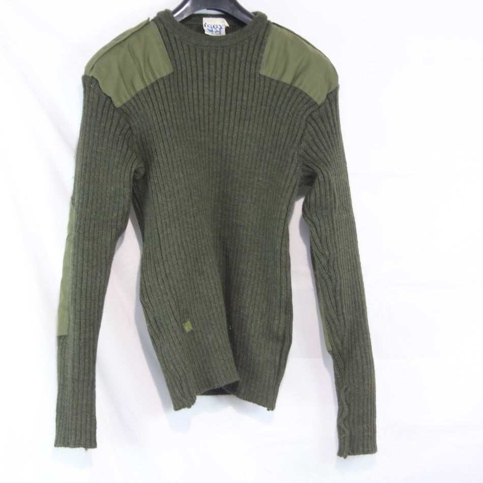 Army Style Heavyweight Jumper Olive Green Military 100% Wool Repaired 42" (1609)