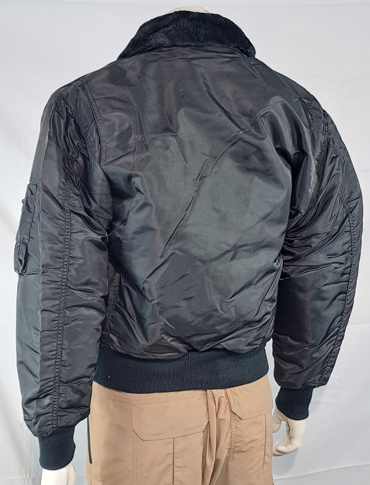 Highlander MA2 Bomber Jacket Faux Fur Collar Padded Quilted Black USAF Small