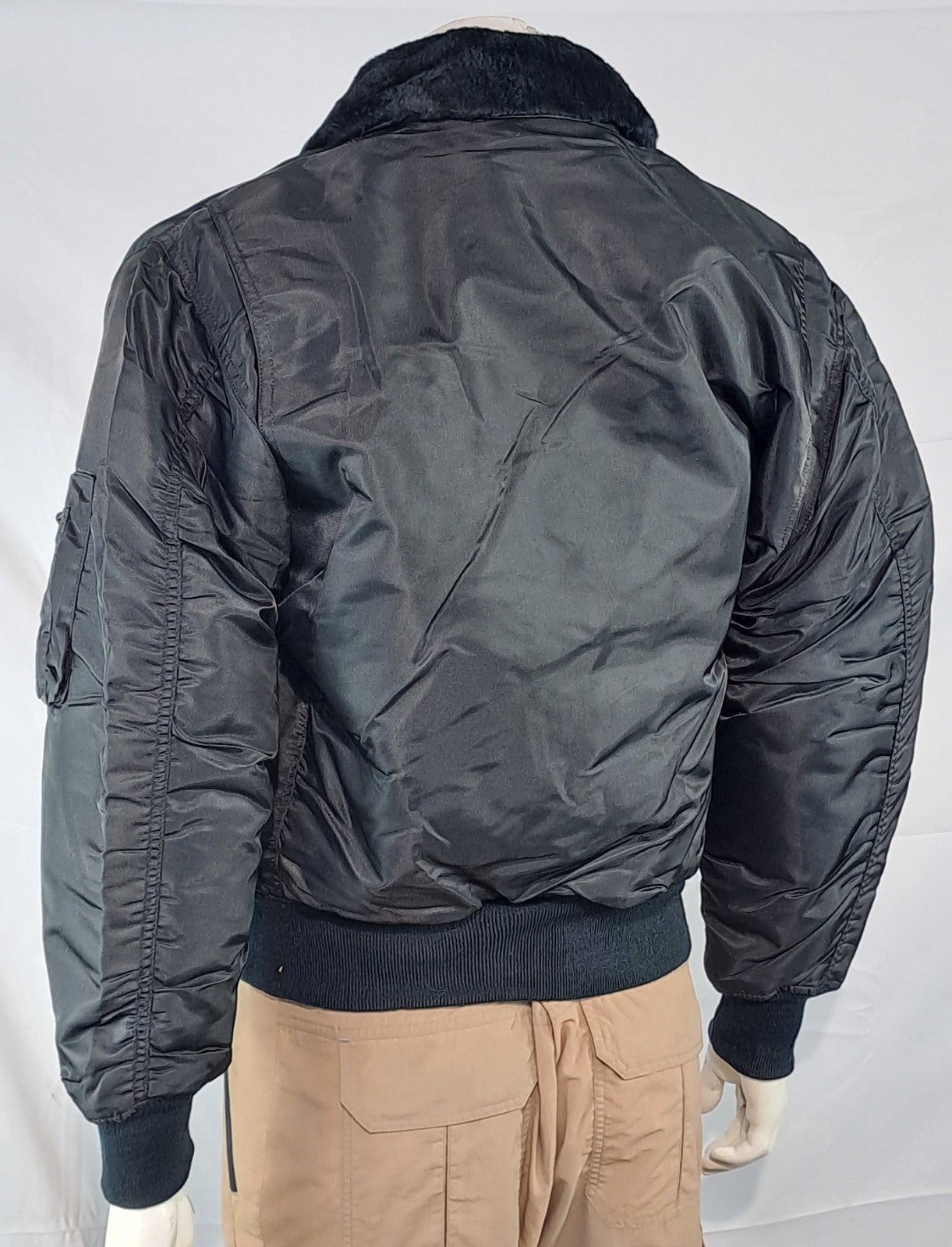 Highlander MA2 Bomber Jacket Faux Fur Collar Padded Quilted Black USAF Small