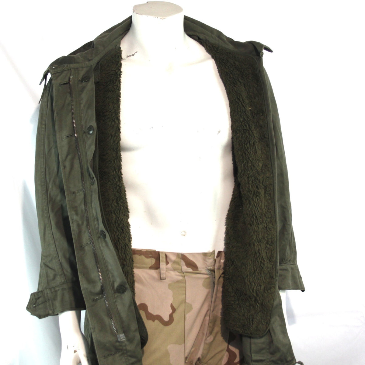1980's French Army Fur Lined Parka Winter Genuine Surplus Olive 36-38" (3702)