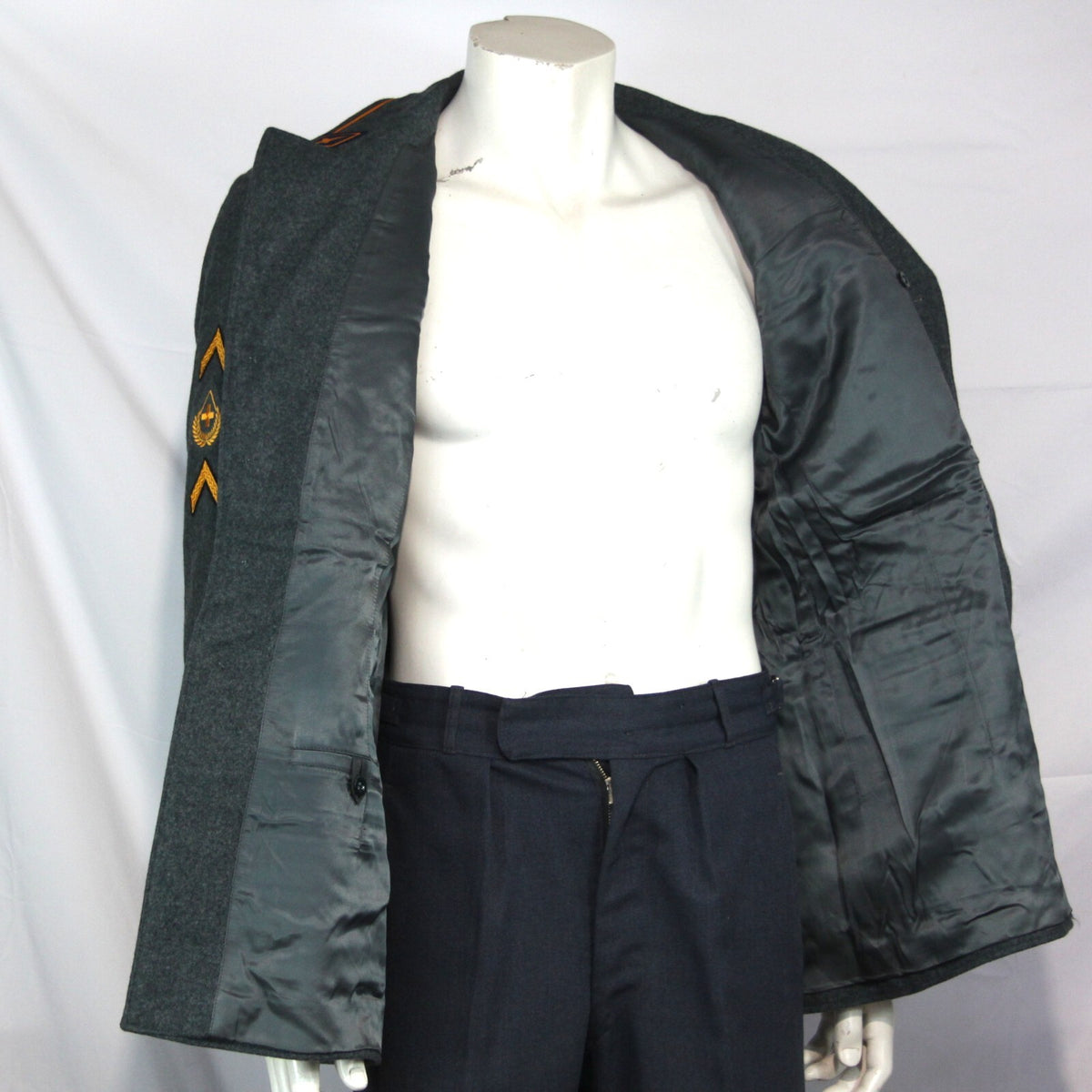 Genuine Surplus Swiss Army Vintage Wool Dress Jacket Badged Thick Blue Grey 3323