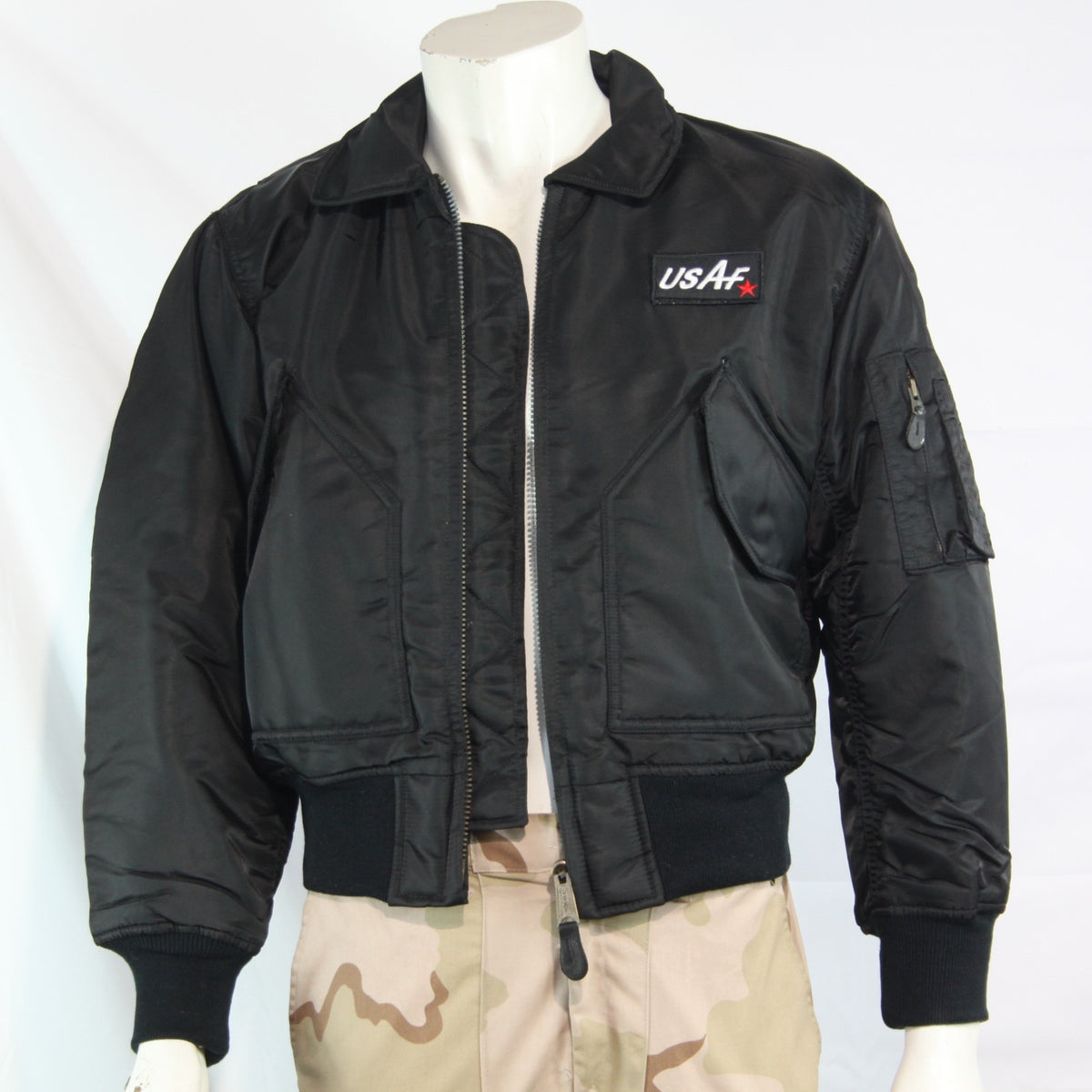 Highlander MA2 Bomber Jacket Plain Collar Padded Quilted Black USAF XXS