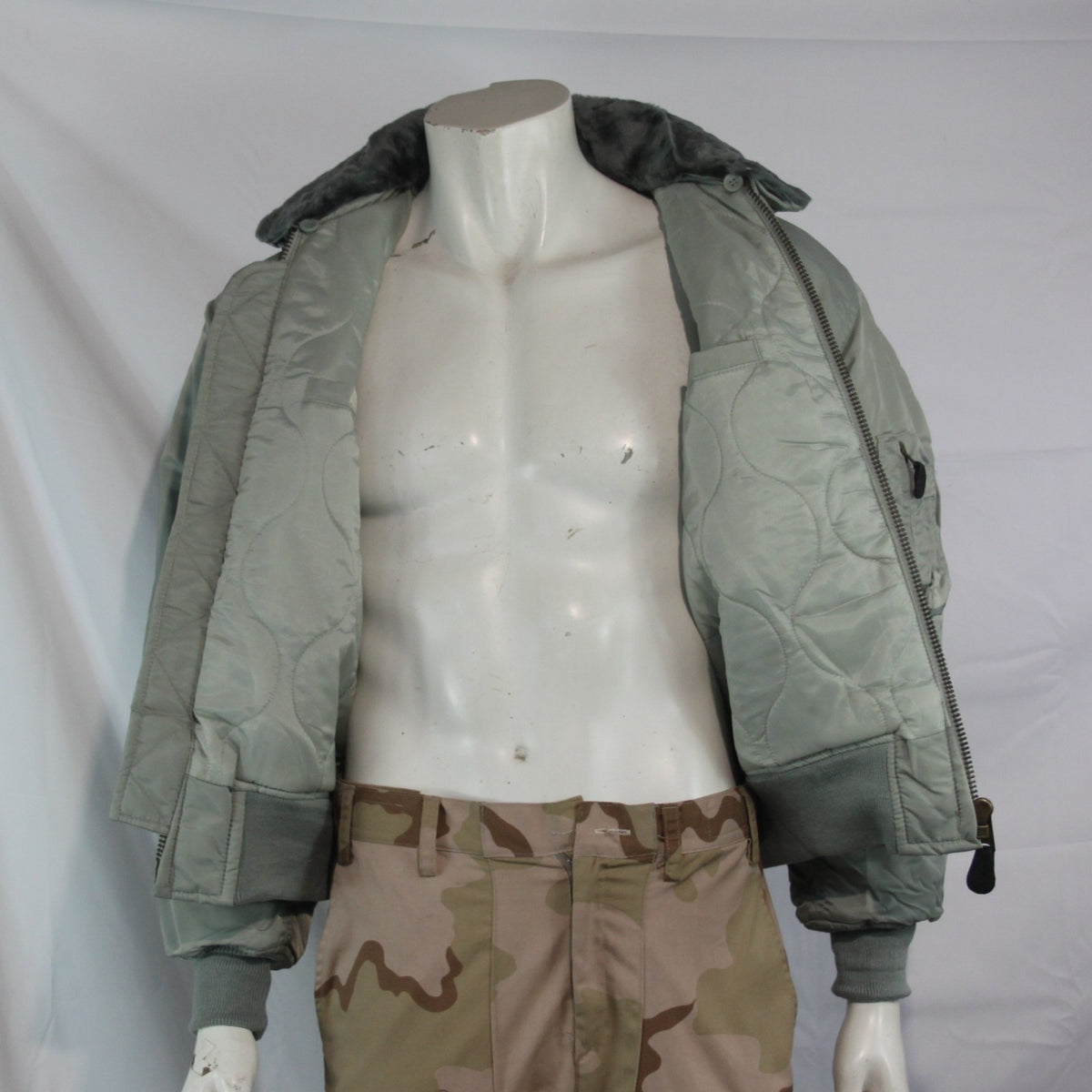 Highlander MA2 USAF Style Bomber Jacket F Fur Collar Padded Silver Grey XS-S