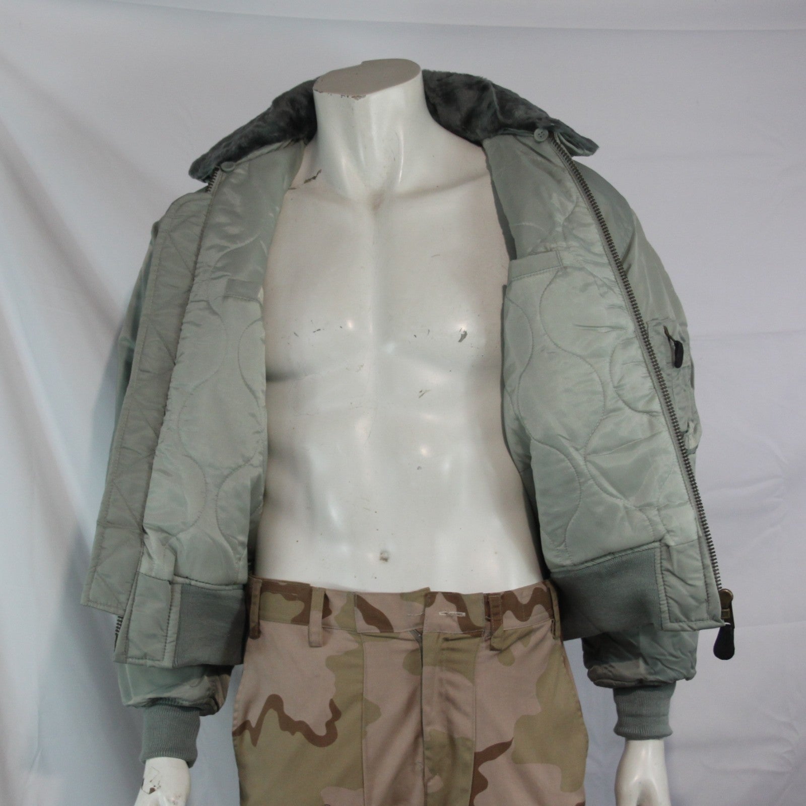 Highlander MA2 USAF Style Bomber Jacket F Fur Collar Padded Silver Grey XS-S