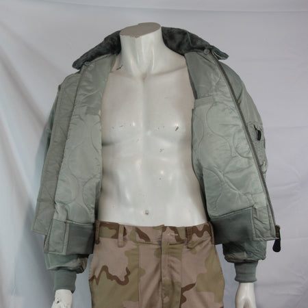 Highlander MA2 USAF Style Bomber Jacket F Fur Collar Padded Silver Grey XS-S