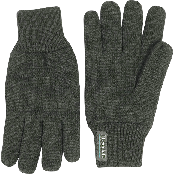 Thermal Knitted Gloves Mens Thinsulate Lined Acrylic Black Green