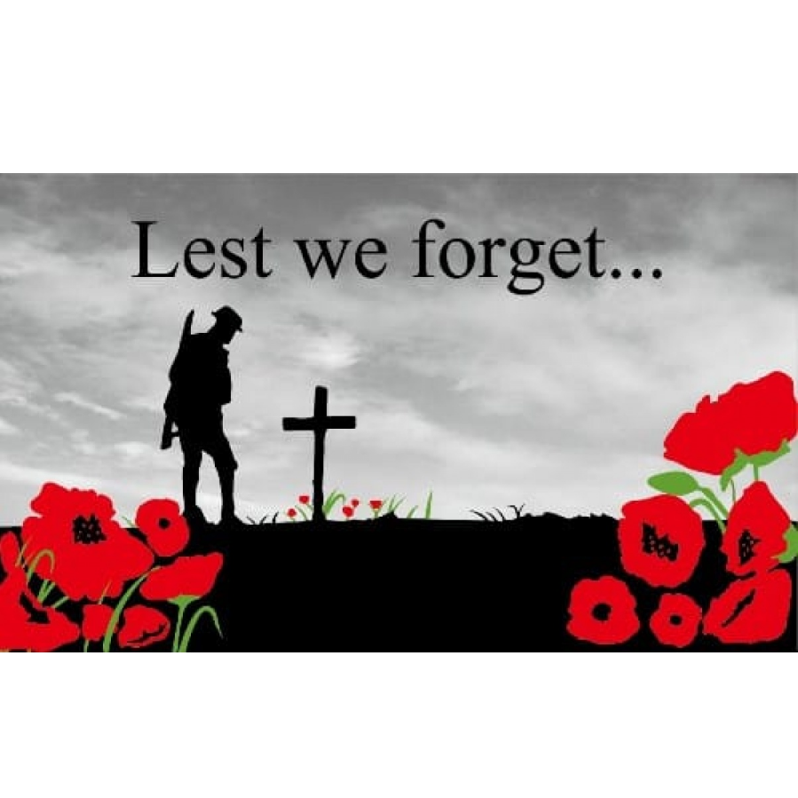 Lest We Forget Kneeling Soldier Remembrance Day FLAG 5' x 3' Printed