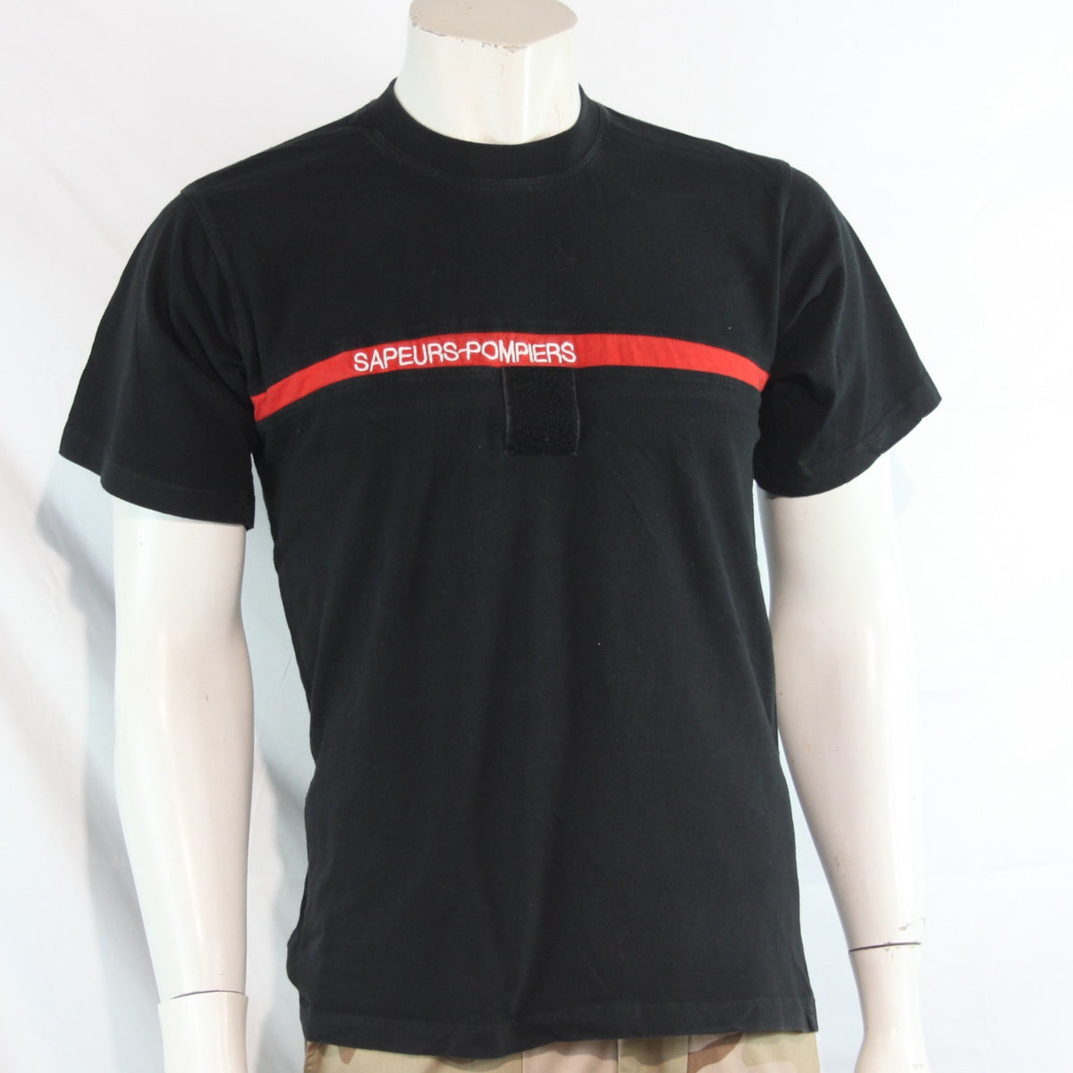 Genuine Surplus French Army T-Shirt Black Red Stripe Cotton (4257)