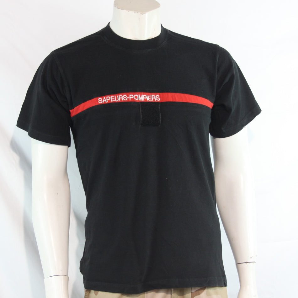 Genuine Surplus French Army T-Shirt Black Red Stripe Cotton (4257)