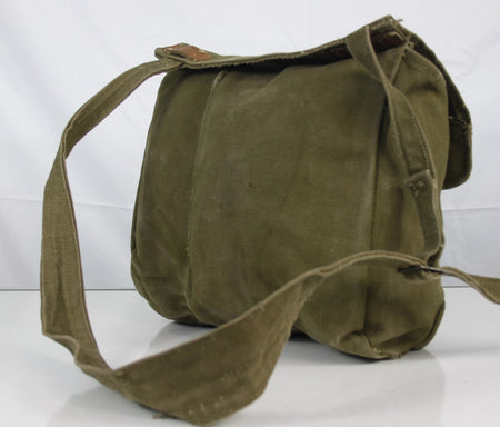 Vintage Genuine Surplus Romanian Army Side Bag Olive Canvas Leather Trim (4004)