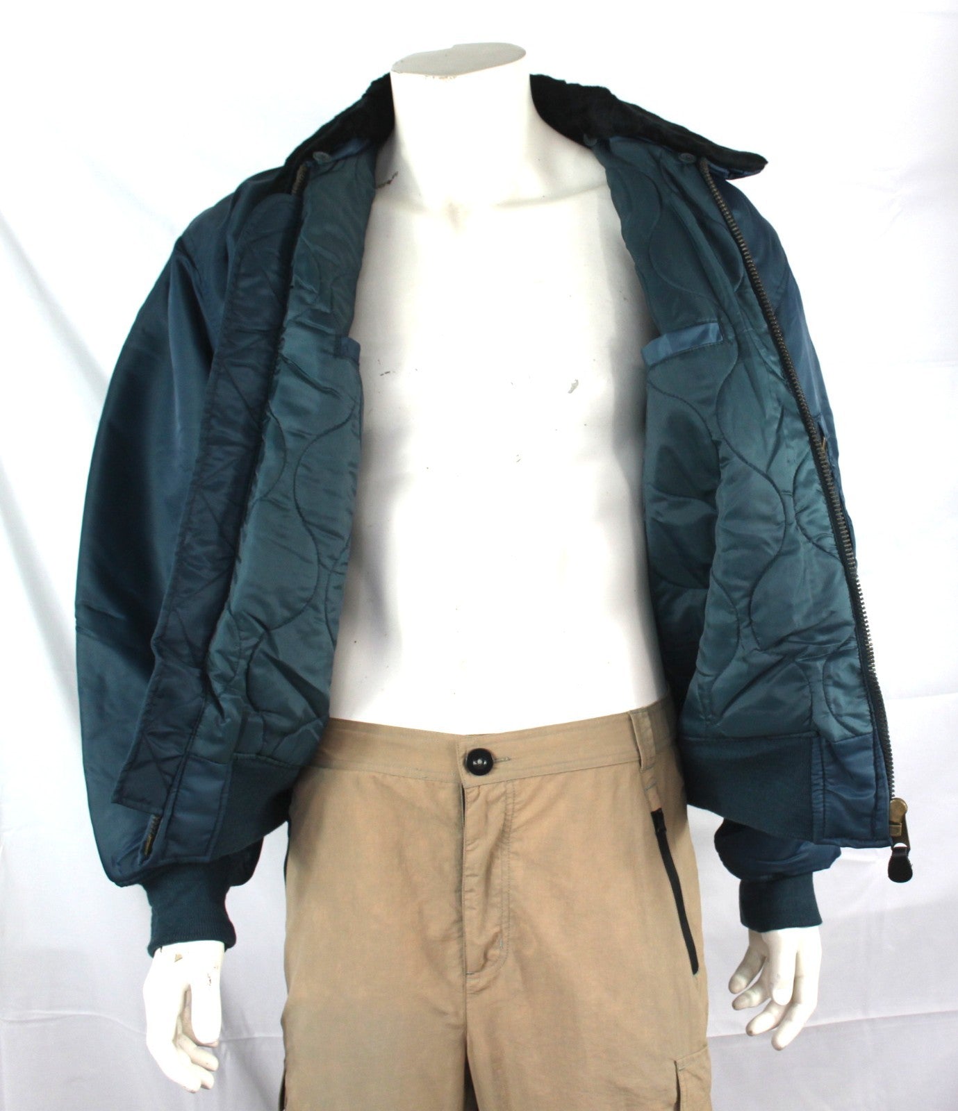 Highlander MA2 Bomber Jacket Faux Fur Collar Padded Quilted Blue Warm