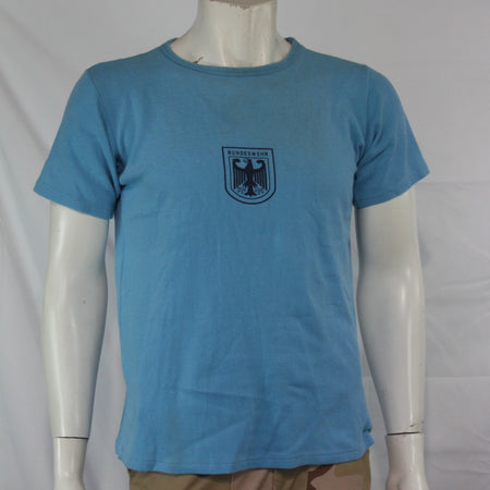 Genuine Army Surplus German Blue PT T-Shirt Short Sleeve Pique Cotton Vintage G2