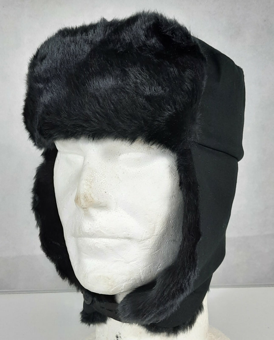 Cossack Hat Winter Black Thermal Faux Fur Trapper Hat Size Small Adult