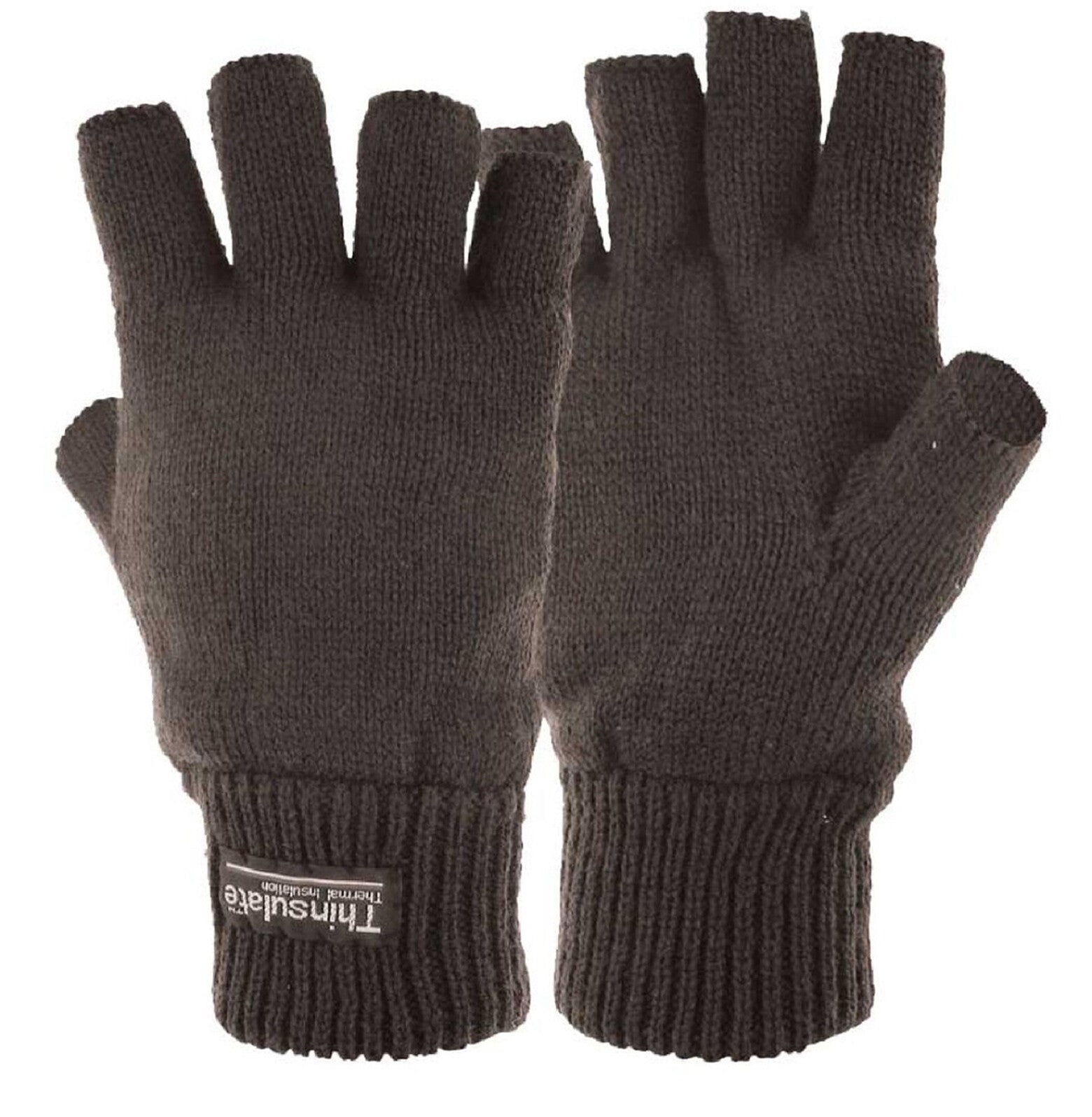 Thinsulate Lined Knitted Gloves Fingerless Mitts Thermal Winter Black Green