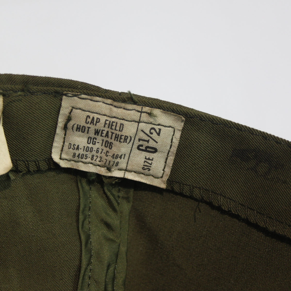 Vietnam Era Vintage US Forces Peak Cap Hot Weather Hat Olive Green US 6.5"(3942)