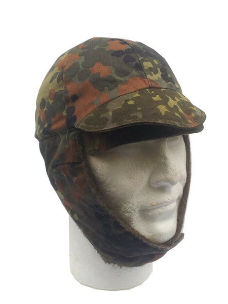 Genuine Surplus German Flektarn Ex Army Cold Weather Hat Wool Lined Peak Cap