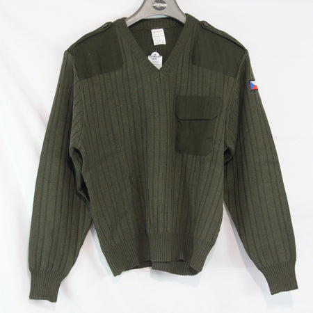 NEW Czech Army Khaki Green Jumper 50% Wool V-Neck 42-44" (4060)