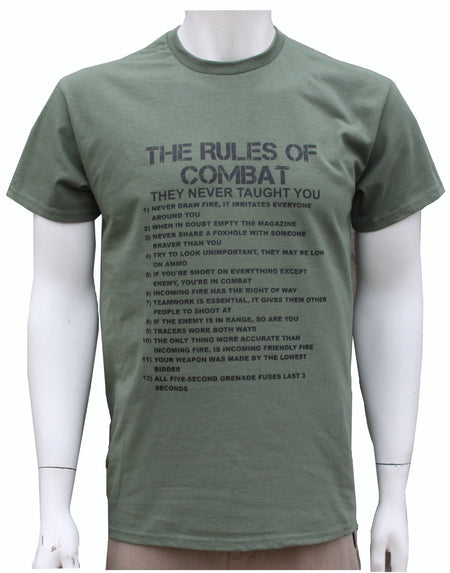 Rules of Combat Humourous Morale Boost Exclusive Printed T-Shirt Green
