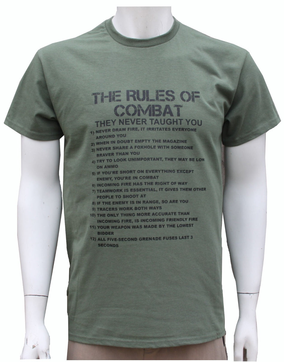 Rules of Combat Humourous Morale Boost Exclusive Printed T-Shirt Green