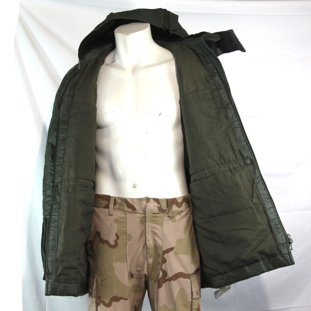 Genuine Surplus French Military Leather Style Cold Weather jacket Olive (3792)