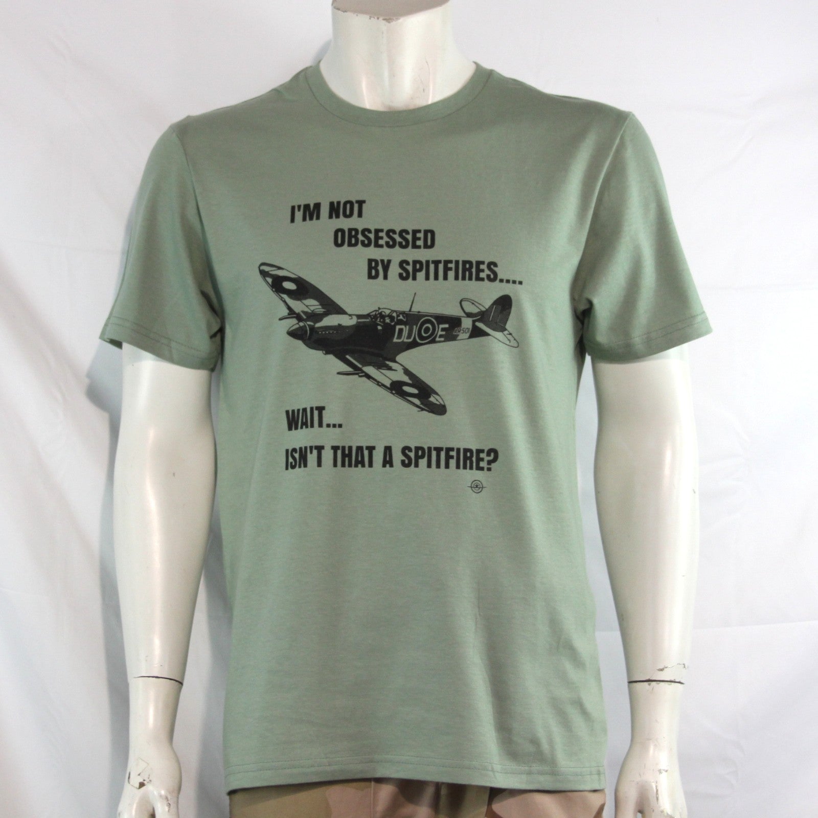 Obsessed by Spitfires Exclusive Printed T-Shirt Mens Warbird Print Sage Green