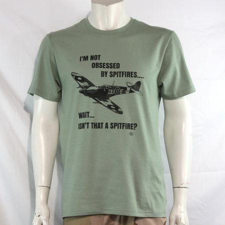 Obsessed by Spitfires Exclusive Printed T-Shirt Mens Warbird Print Sage Green