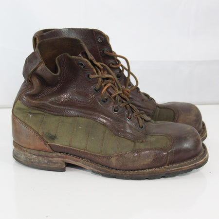 Vintage Swedish Army Canvas Leather Boots Heavy Brown Green EU 43 (3580)