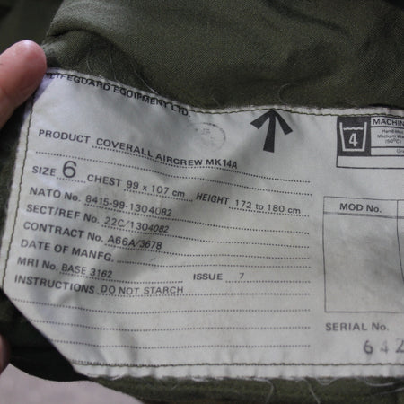 Genuine British Military RAF Flight Suit Pilot Flyers MK14A STUDS G2 (3385)