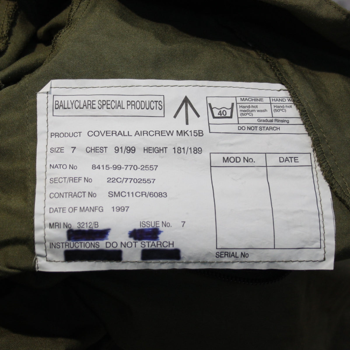 Genuine Surplus British Airforce Aircrew Flight Suit Military Olive MK15B 3388