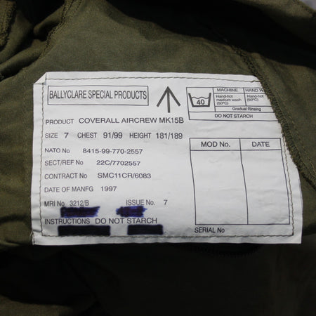 Genuine Surplus British Airforce Aircrew Flight Suit Military Olive MK15B 3388