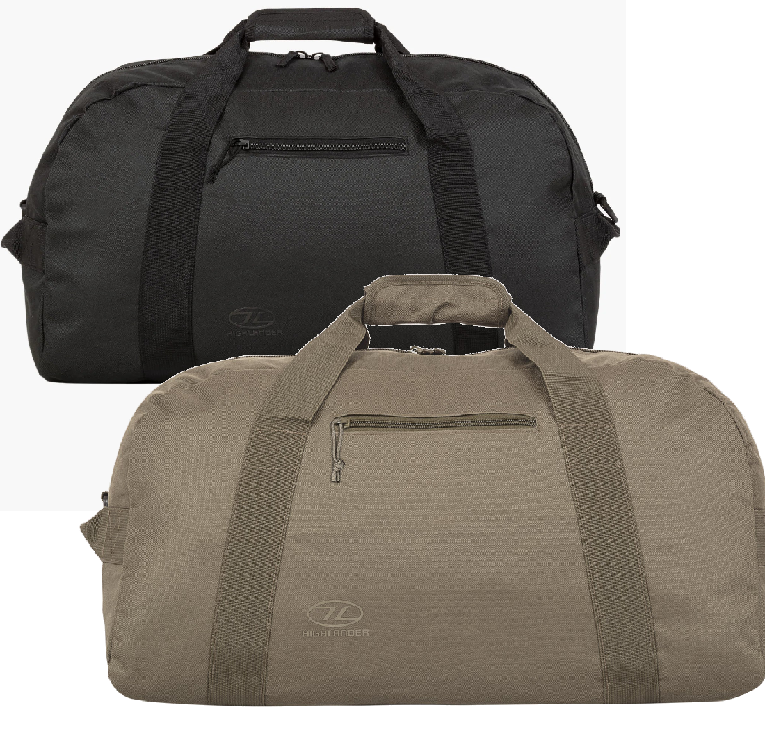 Highlander Cargo Holdall Duffle Bag 45 Litre Medium Strong Durable Black Green