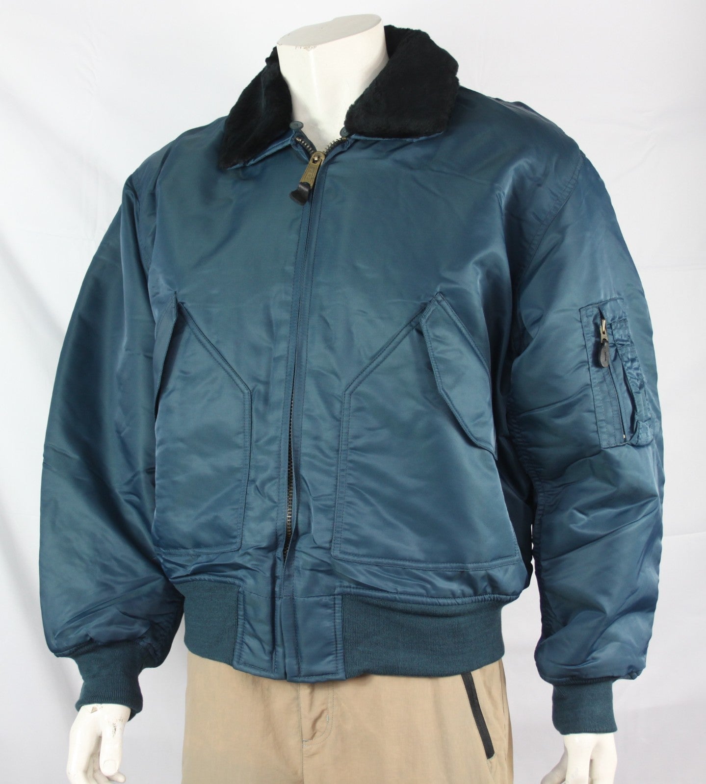 Highlander MA2 Bomber Jacket Faux Fur Collar Padded Quilted Blue Warm