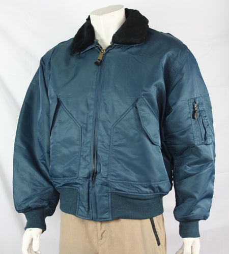 Highlander MA2 Bomber Jacket Faux Fur Collar Padded Quilted Blue Warm