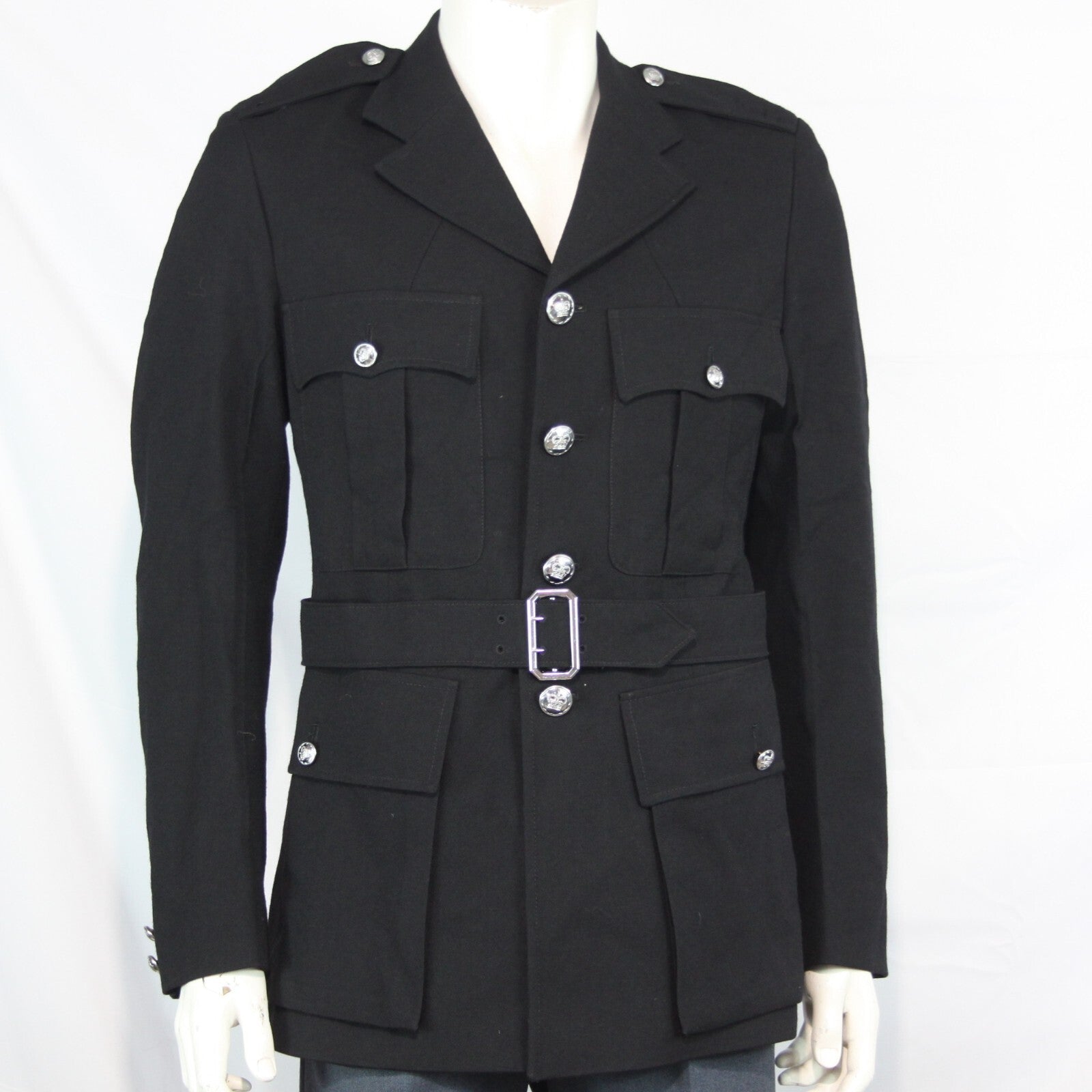 Genuine Surplus British Police Dress Jacket Black Formal Fitted BELTED 3312