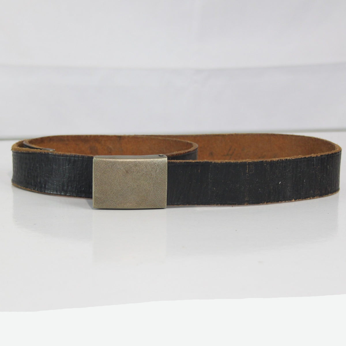Vintage German Army Leather Belt Black 30mm Strong Genuine Surplus (4088)