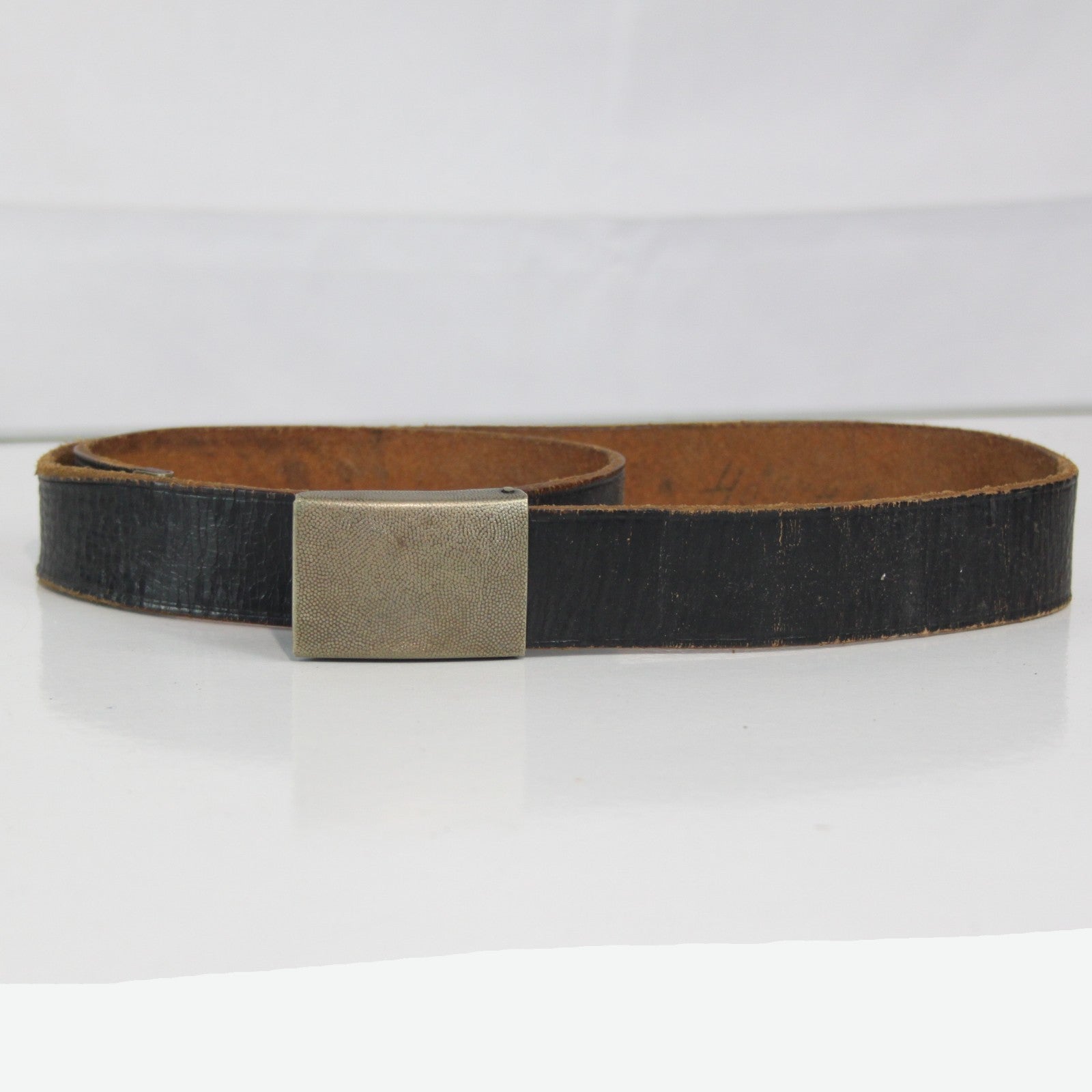 Vintage German Army Leather Belt Black 30mm Strong Genuine Surplus (4088)