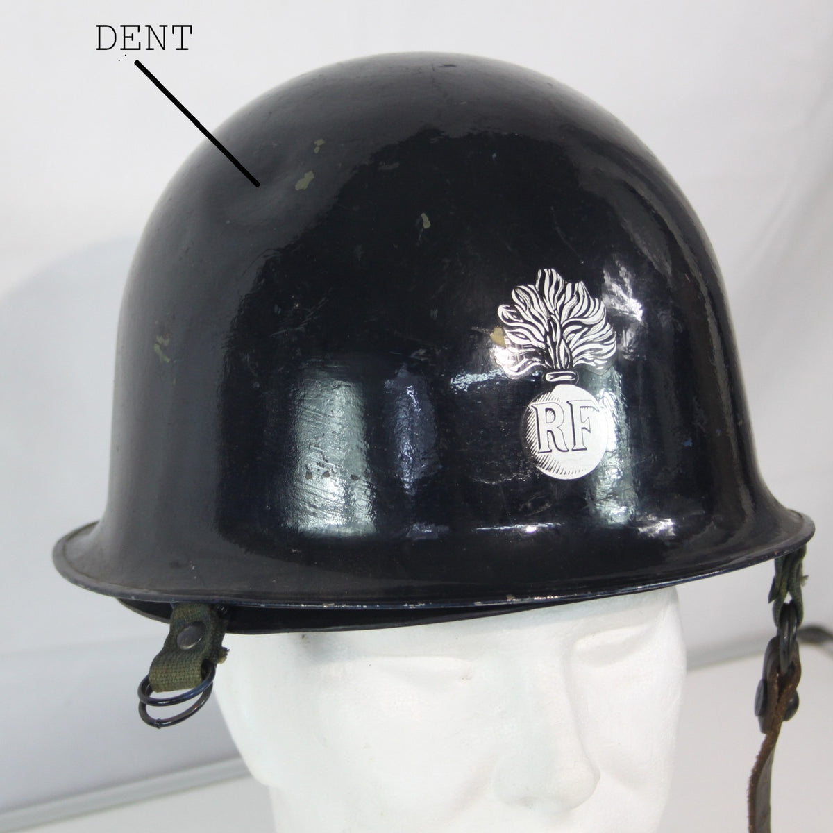 Vintage French Police Riot Helmet Gendarme Blue Steel Missing Strap (3943)