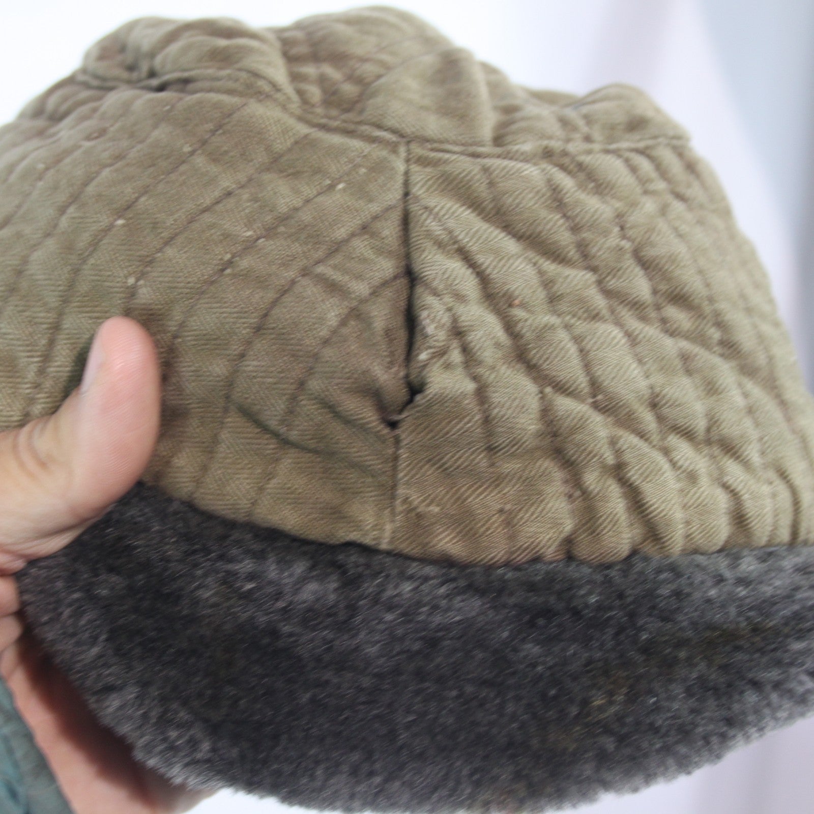 Vintage Winter Hat Faux Fur Lined Army Issue Genuine Surplus Damaged (4403)