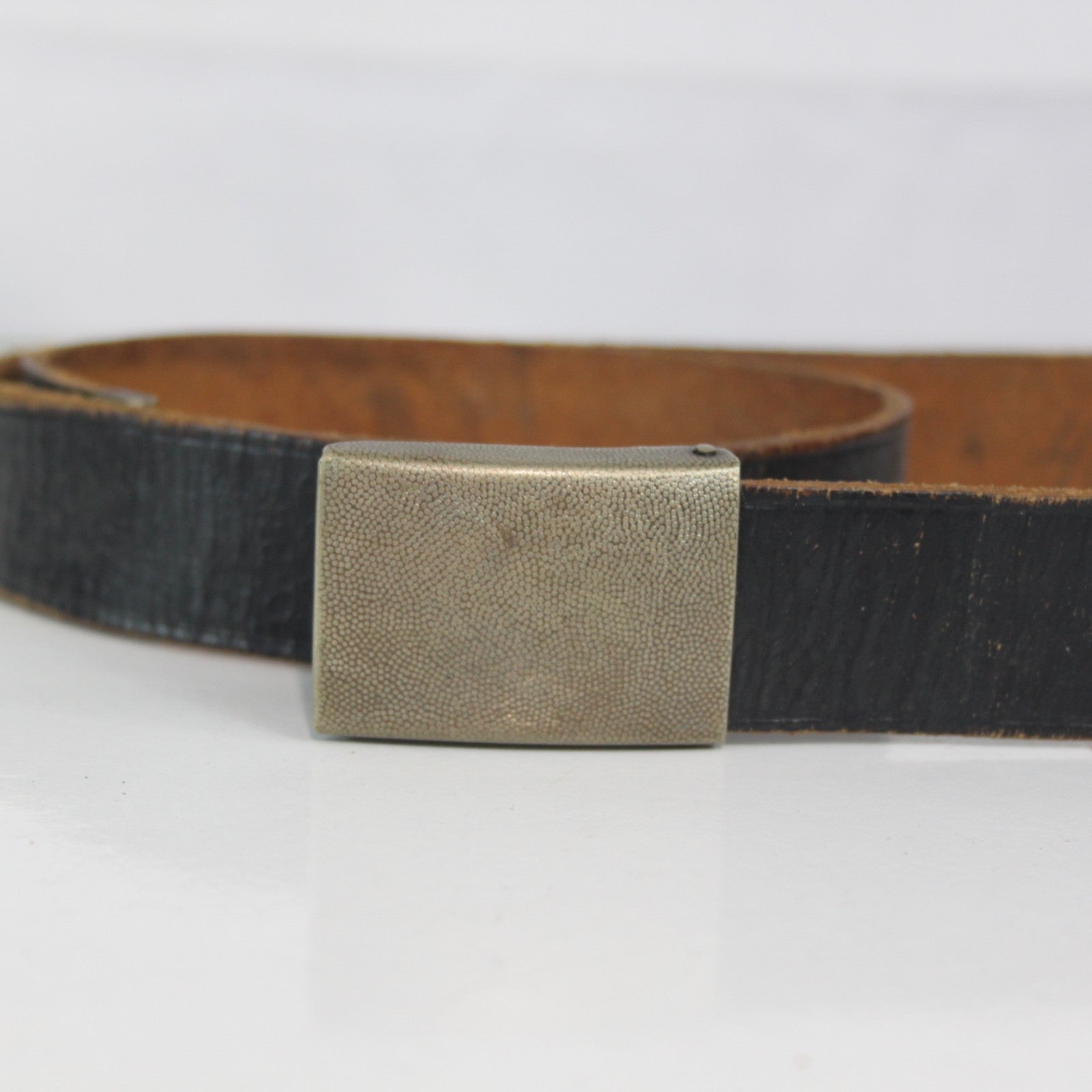 Vintage German Army Leather Belt Black 30mm Strong Genuine Surplus (4088)