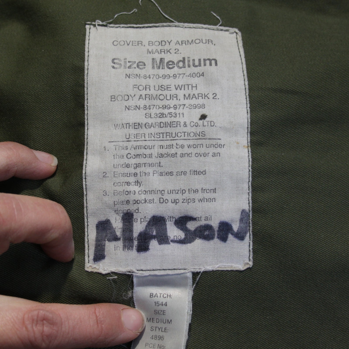 1970's Vintage British Military Body Armour Cover Genuine Surplus Olive 3961