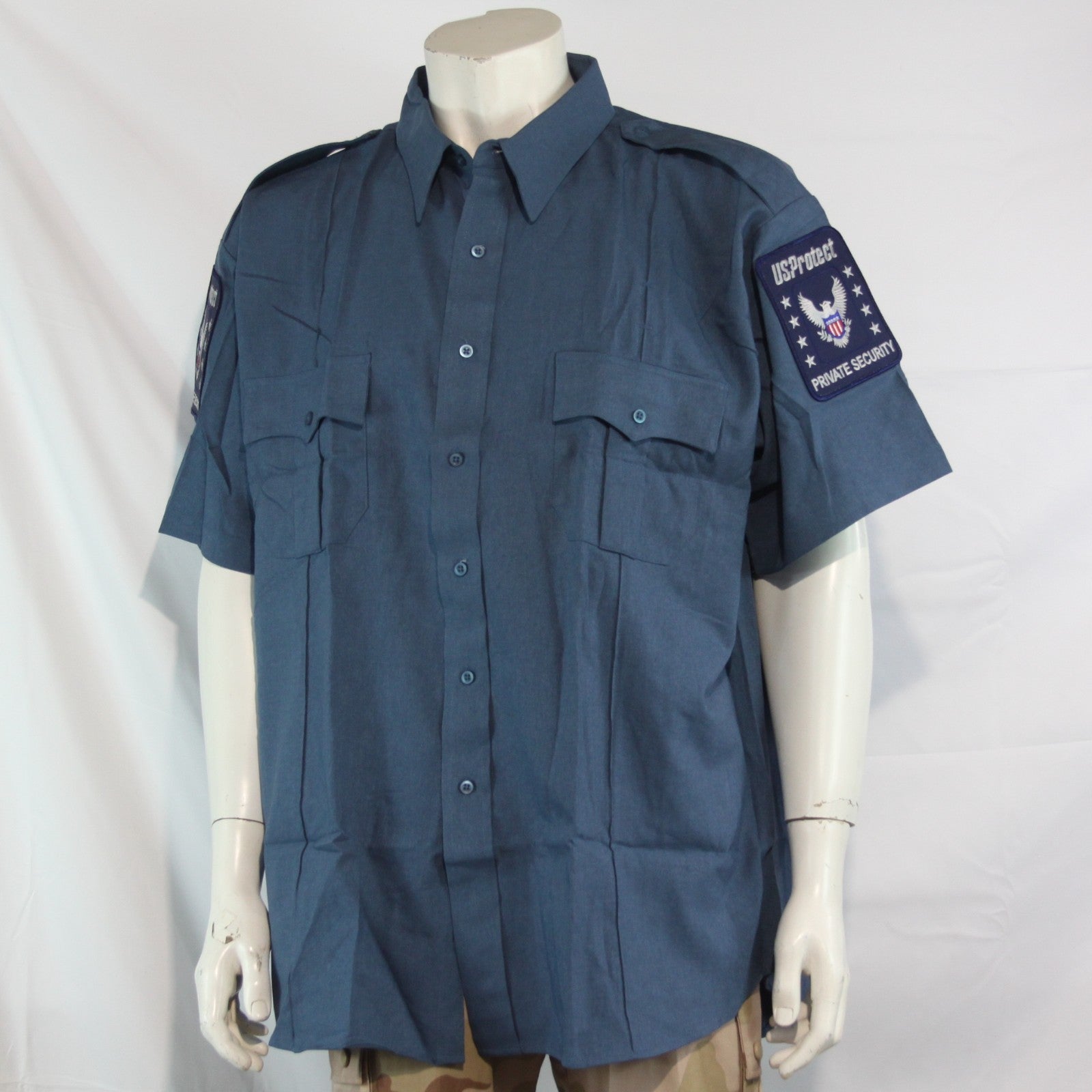 NEW Genuine Surplus US Security Firm Blue Shirts Badged Polyester (3747)