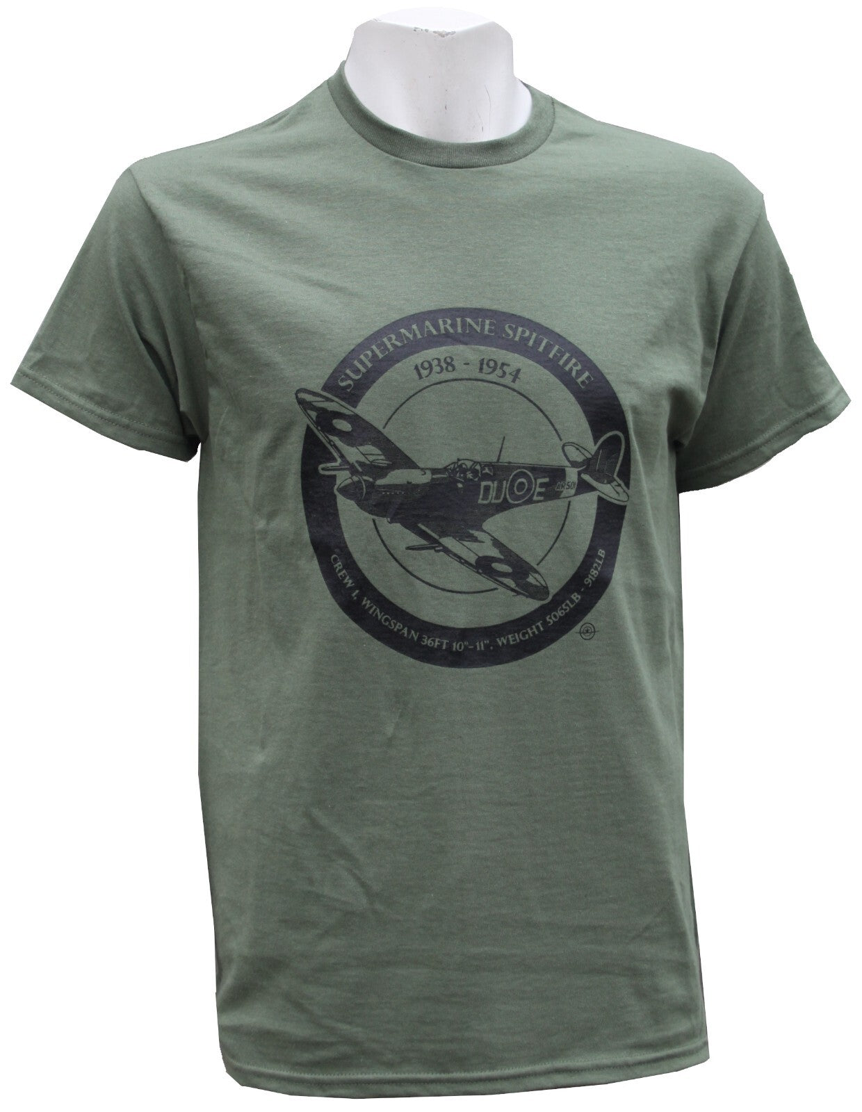 Spitfire British Fighter Plane WW2 Exclusive Printed T-Shirt Warbird Print Green