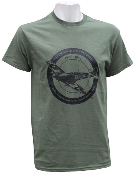 Spitfire British Fighter Plane WW2 Exclusive Printed T-Shirt Warbird Print Green