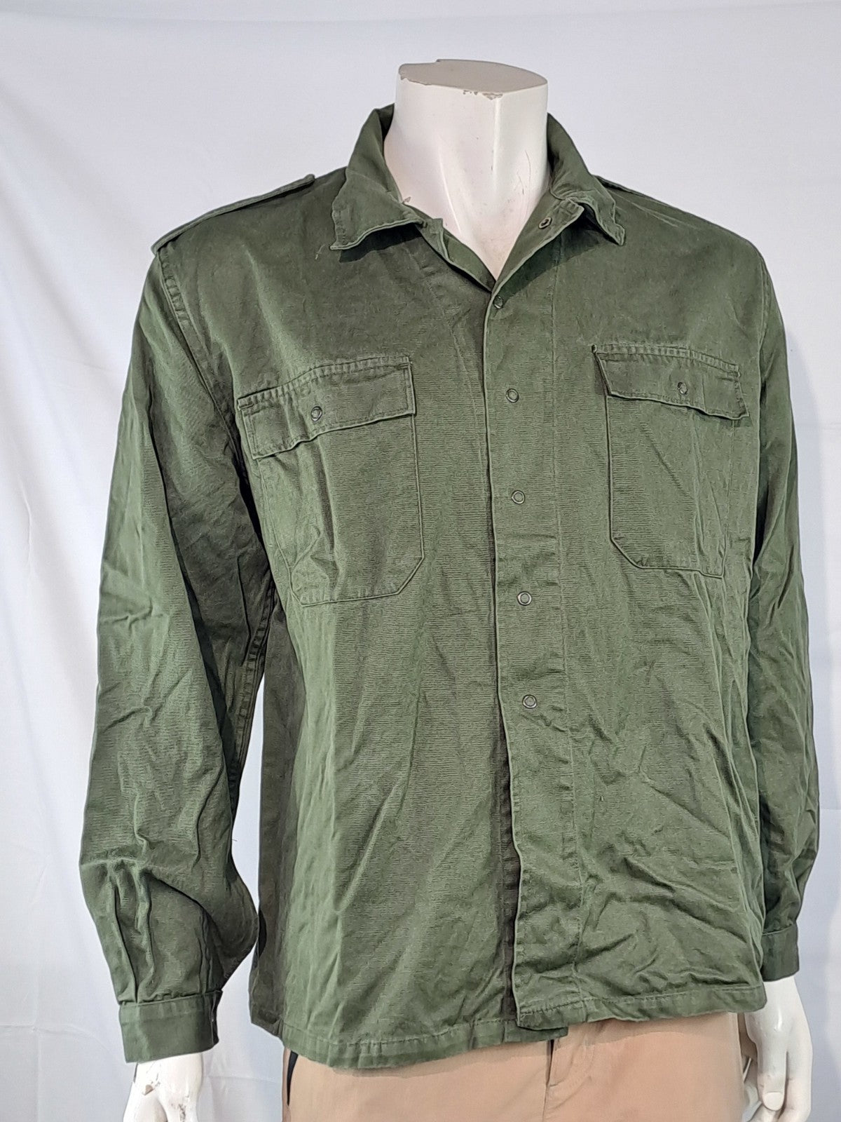 Genuine Surplus Belgian Army Press Stud Fasten Shirt Olive Green 38" (3413)