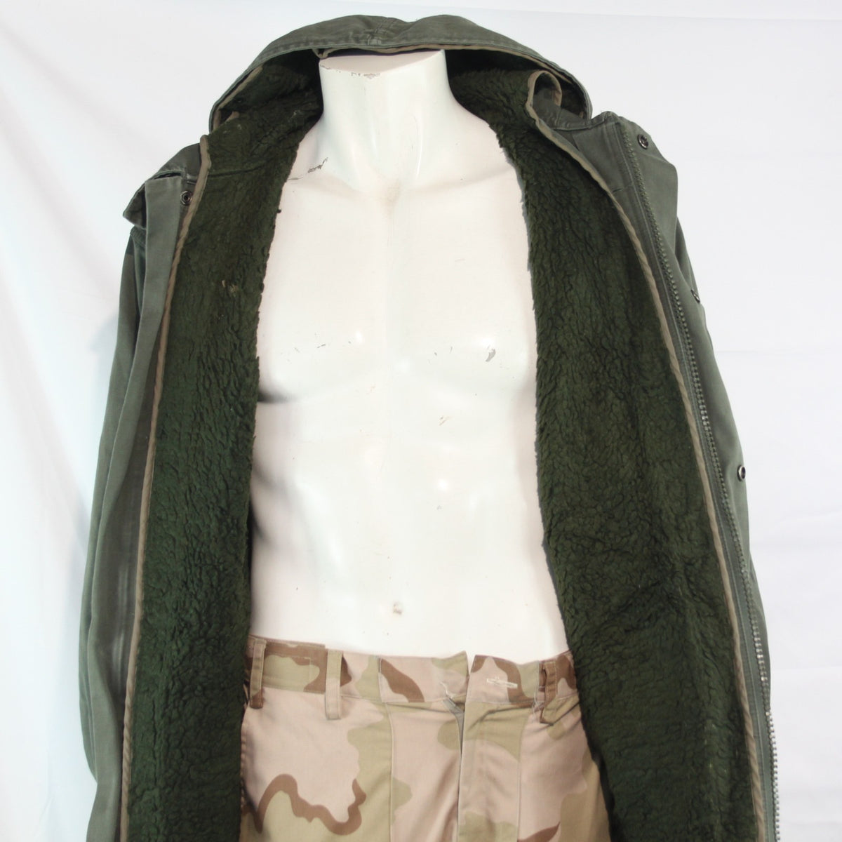 1980's French Army Fur Lined Parka Winter Genuine Surplus Olive 36-38" (3701)