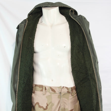 1980's French Army Fur Lined Parka Winter Genuine Surplus Olive 36-38" (3701)